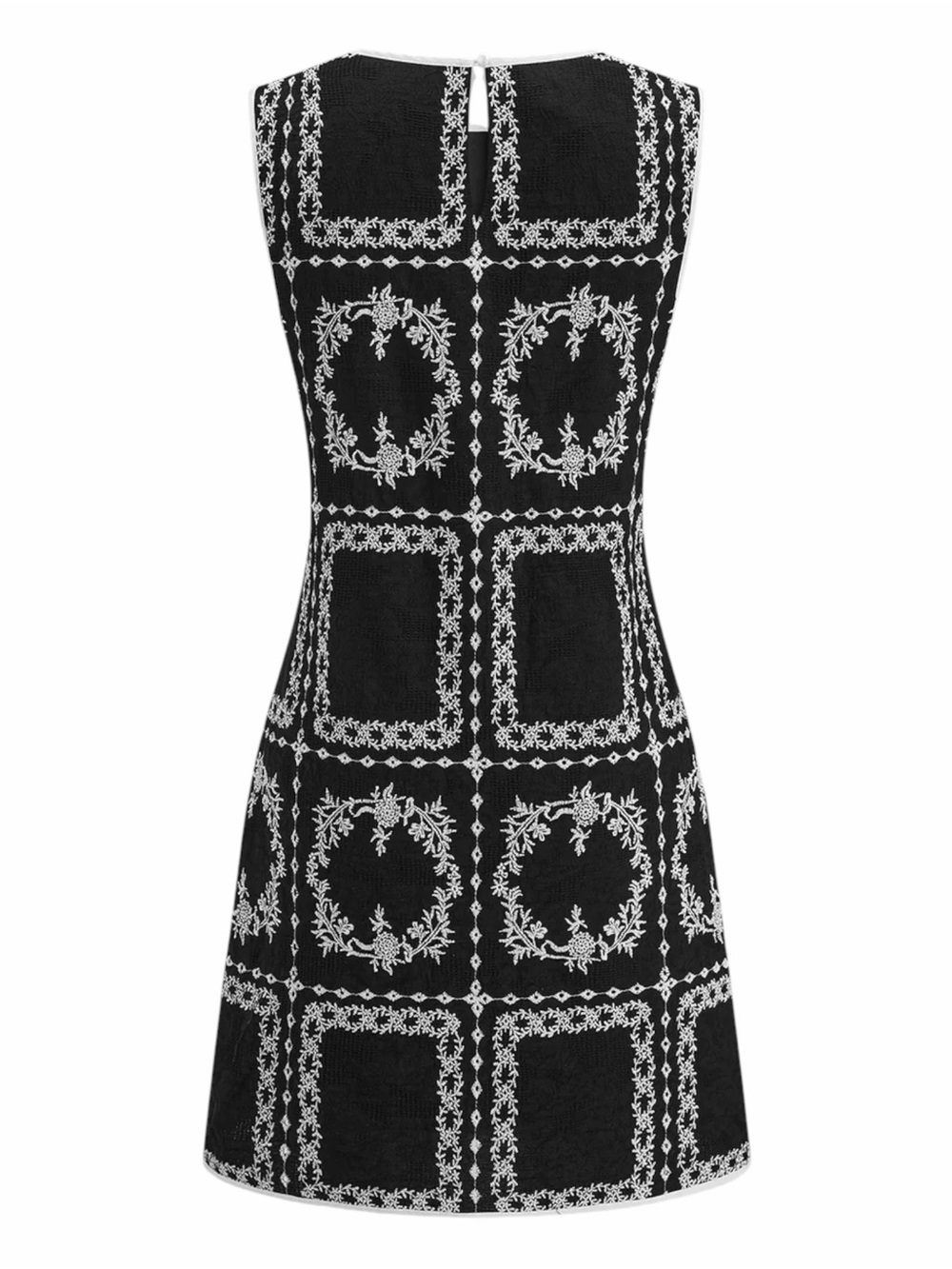 Commense Linen Blend Black Embroidered Sleeveless Shift Dress Medium NWT - Picture 3 of 10